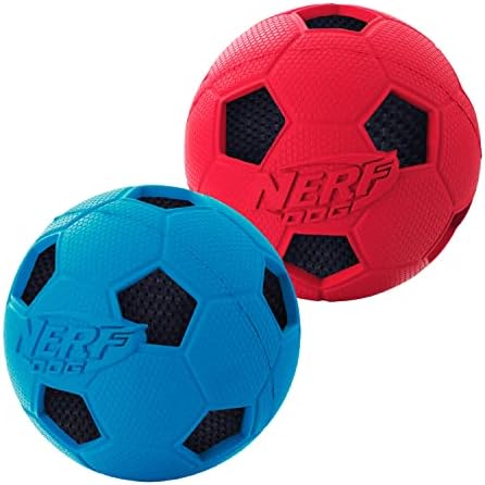 Футболна топка Nerf за кучета, играчка за кучета с интерактивен криза, Лек, издръжлив и водоустойчив, 2.5 инча, за по-малки/ Средни / Големи породи, Две опаковки, червено ?