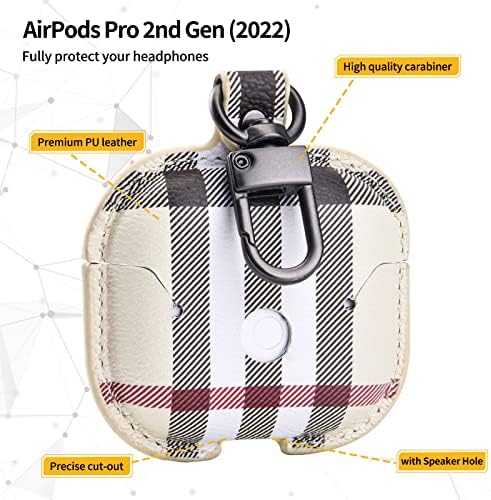 Луксозен кожен калъф Pujuyeka за AirPods Pro 2-ро поколение 2022 с брелоком, Дизайнерски Карирани Сладък Калъф за зареждане на Airpod, Естетичен Запирающийся Защитен калъф от кож?