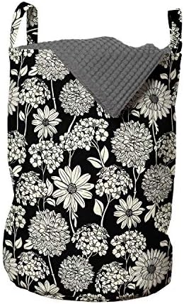 Закопчалка Реколта чанта за дрехи, Цветен Дизайн с Полевыми цветя на Тъмен фон, Носталгично Цъфтеж, Кошница