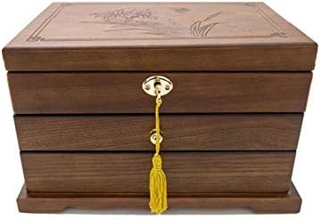 Кутия за бижута от дърво за съхранение на бижута с ключ за бижута кутия за бижута кадифе начало ретро обици бижута колие гривна кутия за украса, кутия за съхранение