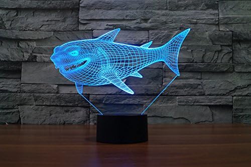 Jinnwell 3D Акула Риба Нощно Лампа Илюзия Led 7 цвята, което променя Сензорен прекъсвач, Настолни лампи За украса