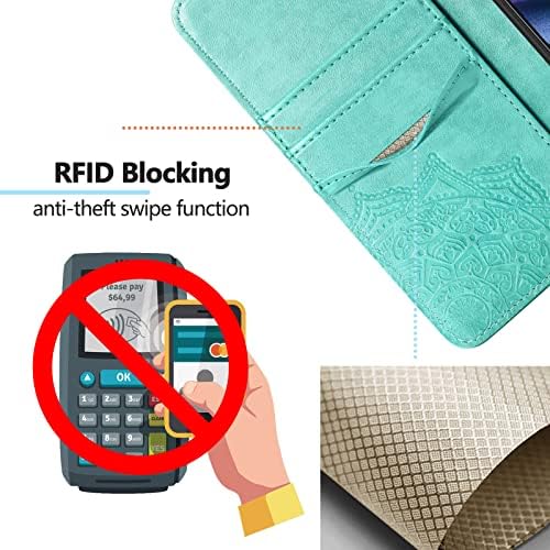 Чанта-портфейл POONLOON за Samsung Galaxy S22, [С Цветна Релефна], RFID-Блокиране на Портфейл от изкуствена кожа, Панти Защитен Калъф за вашия телефон с отделения за карти и стойка