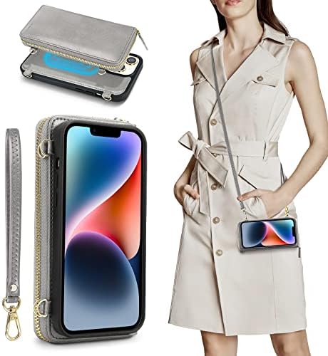 nuoku Предназначени за своята практика-портмонето iPhone 14 Plus, Магнитен Подвижна чантата си през рамо, Съвместима с калъф iPhone 14 Plus, в Чантата си-гривна с цип с 2 джапанки и