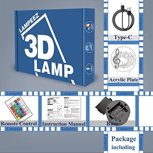 Lampeez 3D Музикална Нота лека нощ Илюзия Led Лампа, 16 Промяна на Цвета на Дистанционно Стая Начало Декор Подаръци