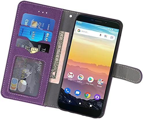 Asuwish е Съвместим с Cricket Vision 3/Debut/AT & T Calypso 1 2 Чанта-портфейл и Защитно фолио за екран от закалено Стъкло, Сгъваща се стойка за кредитни карти, Поставка за мобилен телефо