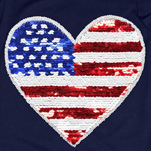 Рокли за момичета Jxstar 4 юли, Риза с Откидывающимся Флага на САЩ и Пайети, Патриотическая Памучни Дрехи На