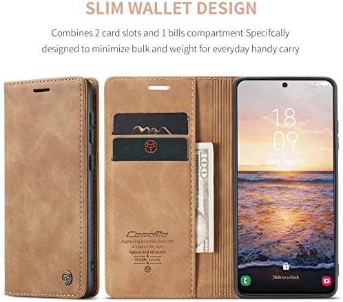 Калъф CaseMe Samsung Galaxy S23, Магнитна Поставка, флип-надолу Защитна Капачка, Кожен калъф-за Награда, една Чанта-портфейл с Отделения за кредитни карти, Титуляр, устойчив на