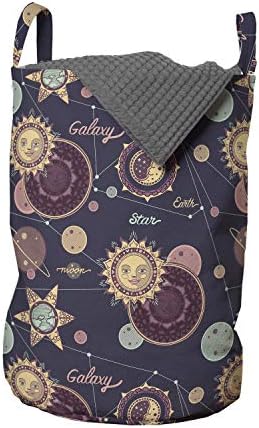 Чанта за дрехи Lunarable Mystic, с Изображение на Небесните Тела Galaxy Слънце Луна на Планетата, Кошница за