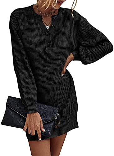 Жена Ежедневното Модно Шоу, на малка Однотонное Вязаное Рокля-Пуловер с V-образно деколте и Дълъг Ръкав