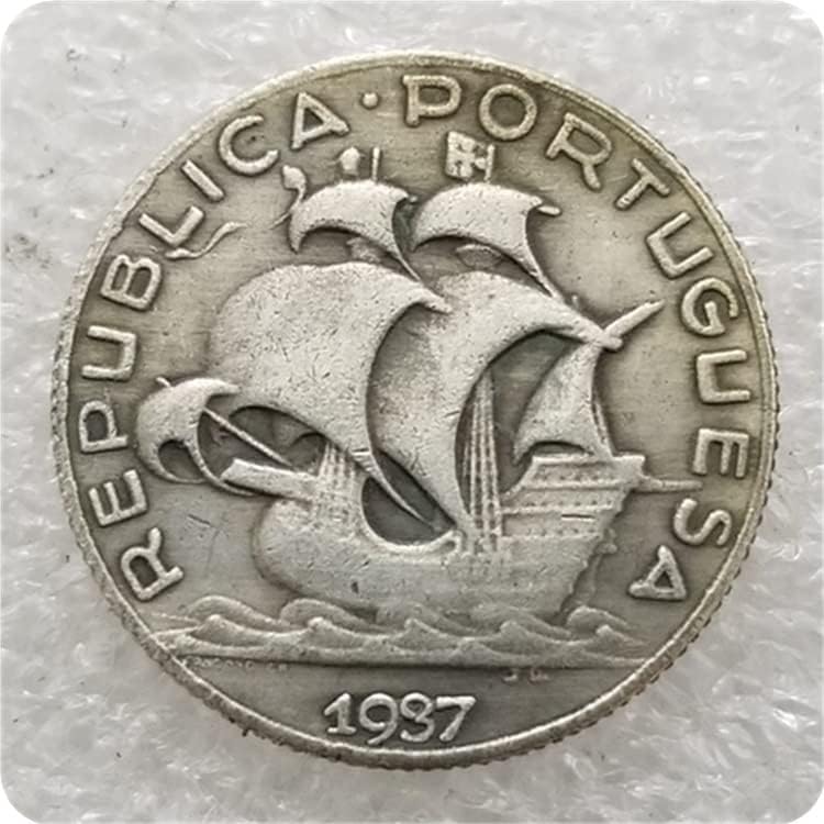 Антикварное Занаят Португалия Португалия 2 50 ЭСКУДО 1937 Сребърен долар