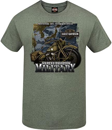 Harley-Davidson Military - Мъжки t-shirt в стил Милитари Зелено на цвят с графичен дизайн - Tour of Duty Pacific