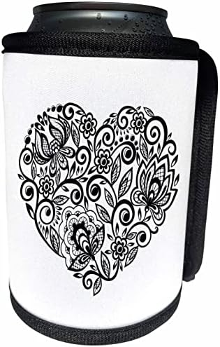 3dRose 3dRose - Розочка - Сърце - Черен дантелен Дизайн във формата на сърце - Опаковки за бутилки-охладител