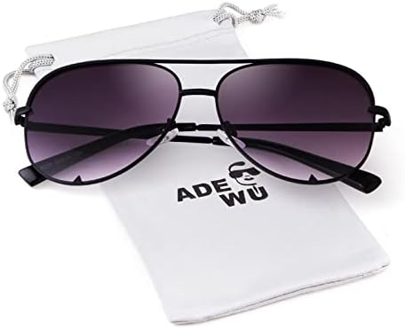 ADE WU Ретро Големи Слънчеви Очила-Авиатори за Жени, Класически Черни Златни Метални Vintage Слънчеви Очила