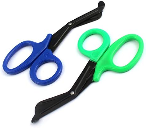 Травматологические ножици G. S 7,25 - Черни Бинтовые Ножици от неръждаема стомана с трайно покритие - 2 ОПАКОВКИ - (Синьо и зелено)