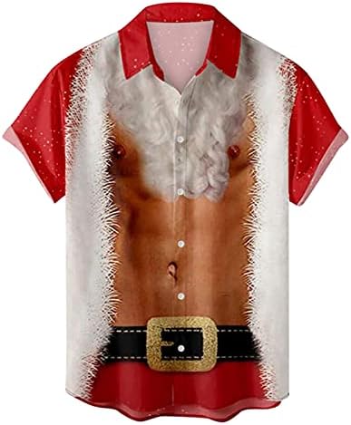 WOCACHI Коледни Мъжки Ризи с копчета и Къс Ръкав, Забавни Коледни Хавайски Ризи на Дядо Коледа, Вечерни Риза