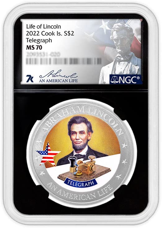 2022 DE Американски живот PowerCoin Телеграф Ейбрахам Линкълн, Деноминирани Ms70 1/2 Унция Сребърна монета 2