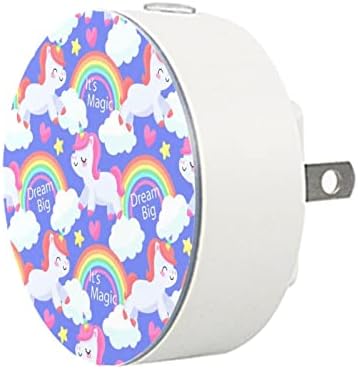 2 Бр Plug лека нощ led нощна светлина Rainbow Unicorn с Датчик от Здрач до Зори за Детска стая, Детска, Кухня,
