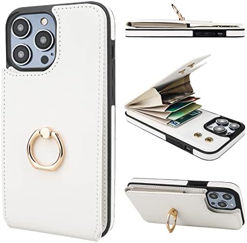 Folosu е Съвместим с калъф за iPhone 14 Pro Max, Чантата с държач за карти, Въртяща се на 360 °, Поставка за халки на пръста си, Блокирующей RFID, Кожен Защитен калъф с двойни бутони,