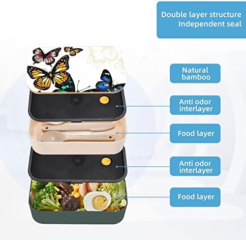 Красива кутия за Bento с пеперуда за обяд с подобрени регулируема каишка, штабелируемый за многократна употреба