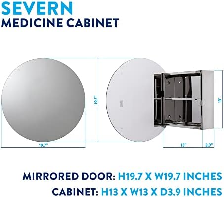 Кръгла аптечка Croydex Severn от неръждаема стомана с огледално-рефлексен като, 19,7 x 19,7 x 3.9 инча.
