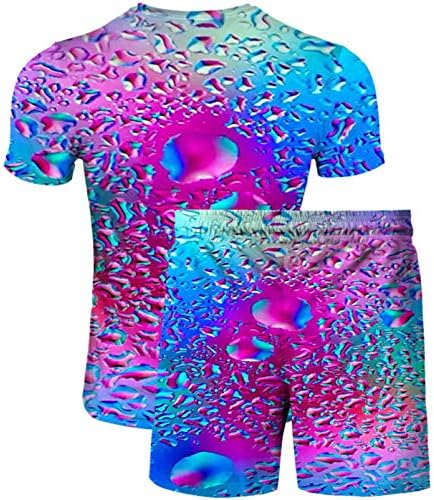 Honeystore / Мъжки Спортни Комплекти за бягане с Цветни принтом, Топ, Тениска и къси Панталони, Спортни Костюми
