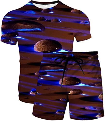 Honeystore / Мъжки Спортни Комплекти за бягане с Цветни принтом, Топ, Тениска и къси Панталони, Спортни Костюми