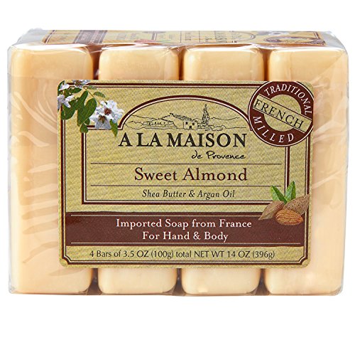 Сапун A LA MAISON Sweet Almond Bar-Soap - Естествен Овлажняващ сапун за ръце на Тримата френски мелене (4 парчета