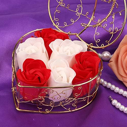 VECDUO Позлатен Желязна Кошница с 6 Сапун RosesHeart Ароматизирани Сапуни За Тяло Роза Венчелистче Цвете Сапун