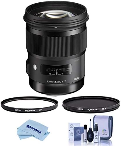 Художествени обектив Sigma 50mm f/1.4 DG HSM за Nikon F, Комплект с набор от UV-CPL филтъра Hoya 77mm, Комплект