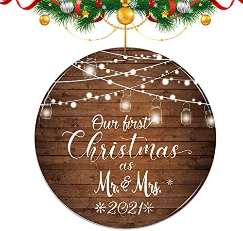 Коледна украса 2022 г., е първата Ни Коледа като бижута г-Н и г-жа 2021 Коледна двойка, състояща се в брак, Сватбена украса, Керамични Сувенири с двустранно принтом в паме?