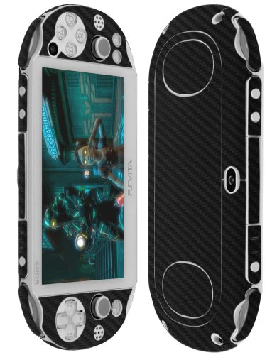 Кожата на цялото тяло Skinomi Black Carbon Fiber, която е съвместима с Sony PS Vita системата (PCH-2000) (пълно покритие) TechSkin с Антипузырьковой Прозрачно Фолио За защита на екрана