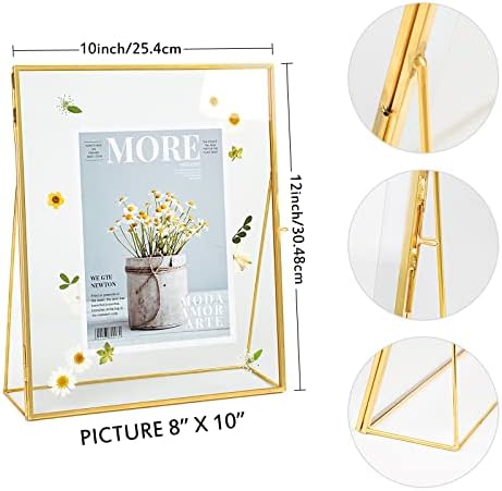 Комплект от 2 Плаващи рамки за снимки Jajamy Gold, Пресовани, Стъклени Рамки за снимки с Цветя, Маса Стъклена