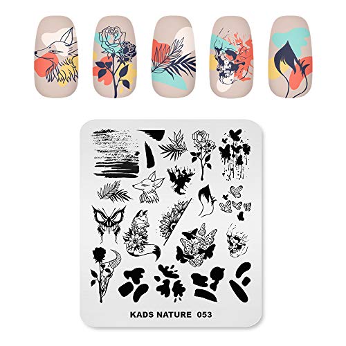 KADS Шаблон за Печат за нокти Плоча За Релеф Табела за Дизайн на Ноктите Rose & Fox & Butterfly (Nature 053)