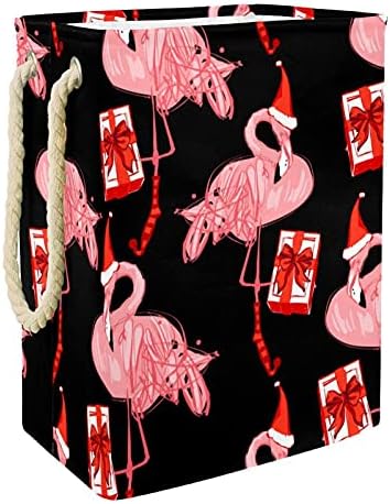 Кошница за дрехи с Веревочной дръжка, Сладко Розово Фламинго С Коледна Шапка, Играчки и Организация на дрехи,