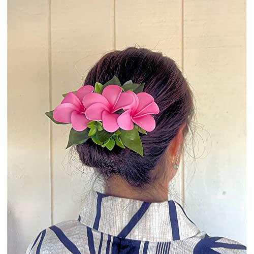 Хавайски шнола за коса от стиропор с цветен букет от плюмерия розова