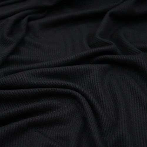 Черна еластична тъкан в рубчик 2x1 (1 ярд, черен)