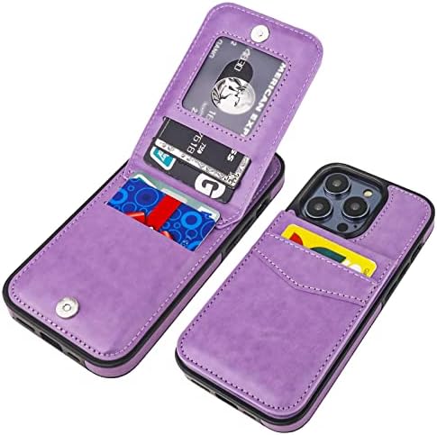 KIHUWEY е Съвместим с калъф за iPhone 14 Pro, Чантата с притежател на кредитна карта, панти кожена поставка