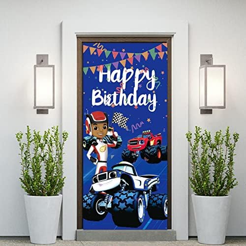 Блейз и Машини-Чудовища Ваканционни имоти Тема честит Рожден Ден на Вратата Банер 72,8x35,4 инча Машини-Чудовища