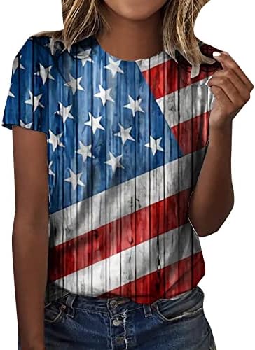 MIASHUI Многопластова Риза Дамски Дамски Лятна Риза С принтом на Деня на Независимостта С къс Ръкав И кръгло
