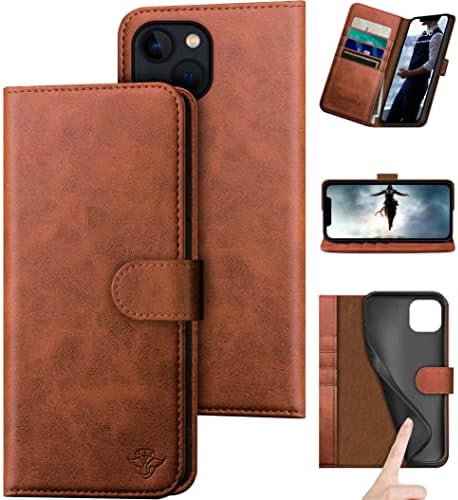 DuckSky за iPhone 14 Плюс 6,7 Чанта-портфейл от естествена кожа 【Заключване RFID】【4 на Притежателя на кредитната