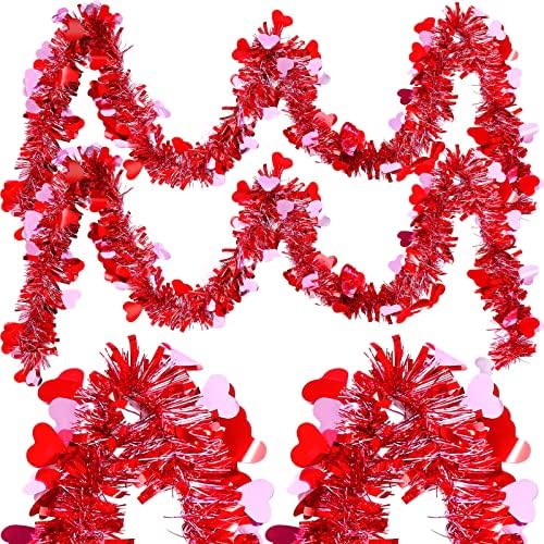 196 Фута 30 бр Мишурная Венец във формата на Сърце за Свети Валентин, Червено-Розова Мишурная Венец във формата