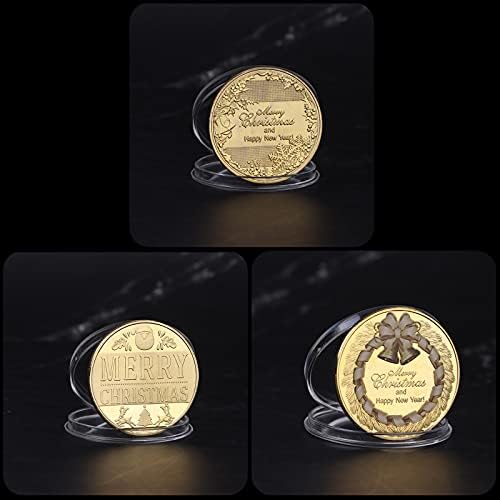 6шт Коледни Възпоменателни Монети нова година подаръци Сувенирни Монети Коледна Монета с Прозрачен Пластмасов