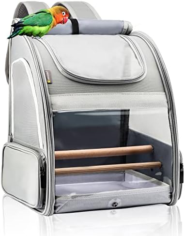 Texsens Bird Carrier Backpack - Пътна Клетка за домашни любимци с тава от неръждаема стомана и Насестом, Дишаща