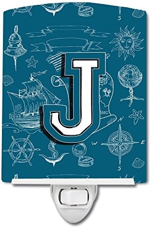 Carolin's Treasures CJ2014-Керамични лека нощ с буква J като морски драскулки, с начален азбука, Компактен,