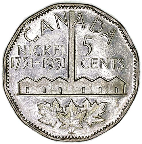 1951 КАЛИФОРНИЯ, Канада Юбилейна издаване на Джордж VI 5 цента; Откриване на никел 200-годишнината от откриването