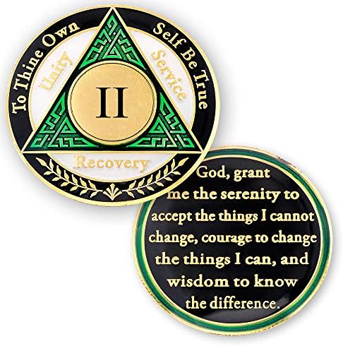 Монета с Медальонами АА на 2 години - Чипове на Анонимни алкохолици - две години монети - Зелен Бял Черен Символичен