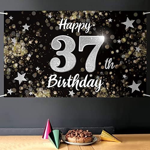 Nelbiirth С 37-ти рожден Ден на черно-сребърна Звезда, Голям Банер - Поздрави с 37-годишен Рожден ден, на Фона