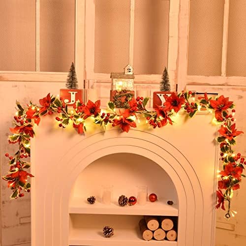 Коледна Гирлянда DearHouse 6 МЕТРА, с Плодове, коледна звезда, Зимни Венец от Изкуствена Зеленина и 30 led крушки