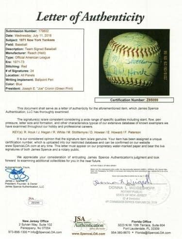 1971 Отбор Ню Йорк Янкис е Подписала Официалния договор за JSA COA Американската лига бейзбол - Бейзболни топки