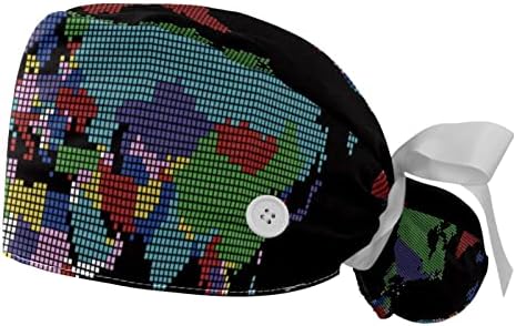 2 Опаковане на Работни шапки за еднократна употреба с Каишка за пот за жени, Многоцветен Карта на Света в Грах,